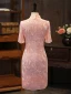 Chic / Beautiful Blushing Pink Lace Flower Silk Evening Party Cheongsam 2024 Trumpet / Mermaid High Neck Short Sleeve Tea-length