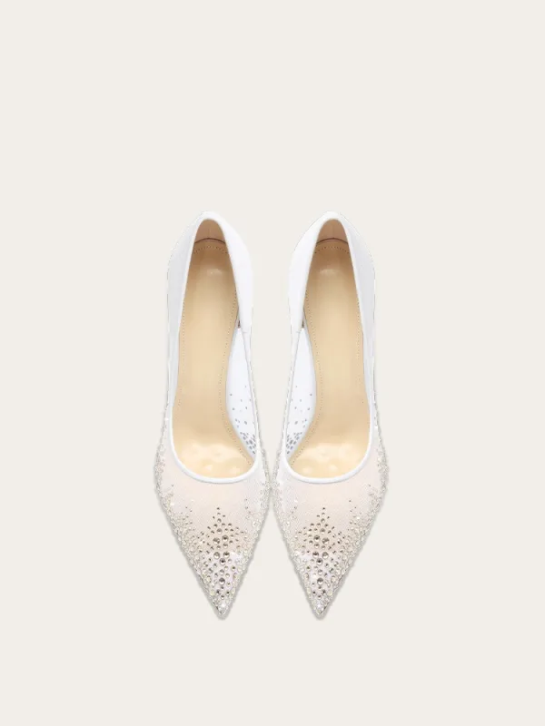 Mooie / Prachtige Witte Rhinestone Bruidsschoenen 2025 Leer 10 cm Naaldhakken / Stiletto Spitse Neus Huwelijk Pumps Hoge Hakken