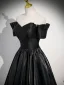 Chic / Belle Noire Satin Robe De Bal 2023 Princesse De l'épaule Manches Courtes Dos Nu Longue Promo Robe De Ceremonie