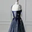 Fashion Navy Blue Star Beading Prom Dresses 2025 A-Line / Princess Spaghetti Straps Sleeveless Backless Floor-Length / Long Prom Formal Dresses