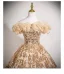 Sparkly Champagne Sequins Prom Dresses 2025 Ball Gown Ruffle Off-The-Shoulder Short Sleeve Backless Floor-Length / Long Formal Dresses