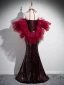 Charmant Bordeaux Paillettes Robe De Bal 2024 Trompette / Sirène Titulaire Dos Nu Noeud Manches Courtes Longue Promo Robe De Ceremonie