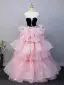 Lovely Blushing Pink Appliques Pearl Rhinestone Cascading Ruffles Prom Dresses 2025 Ball Gown Strapless Sleeveless Backless Floor-Length / Long Prom Formal Dresses