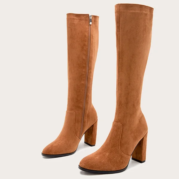 Fashion Brown Street Wear Winter Fall Womens Boots 2023 9 cm Thick Heels Pointed Toe Womens Boots