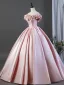 Charmant Rougissant Rose Satin Robe De Bal 2026 Robe Boule Volants De l'épaule Manches Courtes Dos Nu