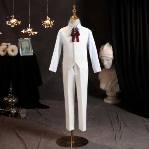 Fashion White Birthday 4 Piece Long Sleeve Boys Wedding Suits 2023 Coat Pants Shirt Tie