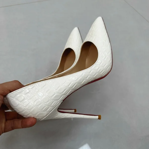 Schöne Weiß Abend Rote Sohle Pumps 2025 12 cm Stilettos Spitzschuh Hochhackige