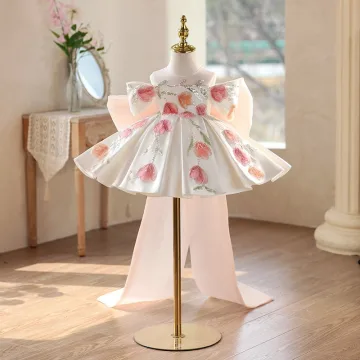 Flower Fairy White Beading Pearl Appliques Sequins Short Bow Birthday Flower Girl Dresses 2026 Ball Gown Off The Shoulder Short Sleeve