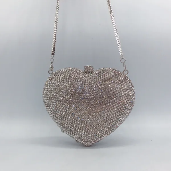 Charmant Rouge Forme de coeur Faux Diamant Pochette 2022 Métal Cocktail