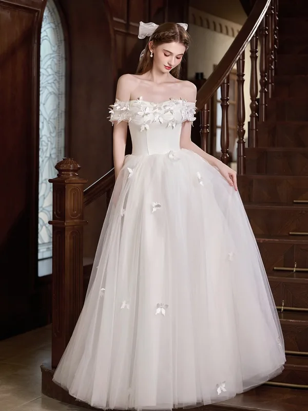 Light White Pearl Butterfly Wedding Dresses 2025 A-Line Princess Off-The-Shoulder Short Light White Pearl Butterfly Wedding Dresses 2025 A-Line Princess Off-The-Shoulder Short