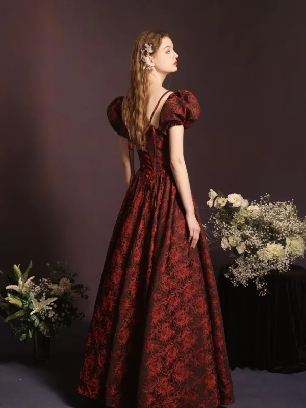 Modern / Fashion Burgundy Lace Butterfly Printing Evening Dresses 2023 A-Line / Princess Spaghetti Straps Sleeveless Pearl Rhinestone Backless Floor-Length / Long Evening Party