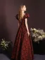 Modern / Fashion Burgundy Lace Butterfly Printing Evening Dresses 2023 A-Line / Princess Spaghetti Straps Sleeveless Pearl Rhinestone Backless Floor-Length / Long Evening Party