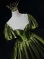 Vintage / Retro Dark Green Prom Dresses 2025 Ball Gown Scoop Neck Short Sleeve Backless Sweep Train Formal Dresses