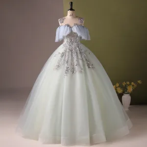 Eleganta Sage Grön Beading Paljetter Balklänningar 2024 Balklänning Urringning Korta Ärm Halterneck Långa Bal Formella Klänningar