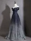 Bling Bling Navy Blue Sequins Prom Dresses 2026 A-Line / Princess Scoop Neck Short Sleeve Backless Floor-Length / Long Formal Dresses