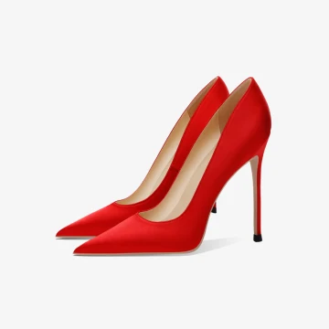 Chic Belle Rouge Satin Soirée Escarpins 2023 Cuir 12 Cm Talons Aiguilles À Bout Pointu Escarpins Talons Hauts