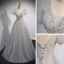 Elegant Grey Beading Sequins Prom Dresses 2022 A-Line / Princess V-Neck Puffy Short Sleeve Backless Floor-Length / Long Prom Formal Dresses
