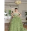Charmant Vert Cendré Volants en Cascade Robe De Bal 2023 Robe Boule Bustier Gland Sans Manches Dos Nu Train De Balayage Promo Robe De Ceremonie