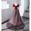 Elegante Rot Ballkleider 2023 Ballkleid Eckiger Ausschnitt Geschwollenes Kurze Ärmel Schleife Rückenfreies Sweep / Pinsel Zug Ball Festliche Kleider