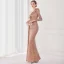 Sexy Lindgrün Pailletten Abendkleider 2022 Meerjungfrau One-Shoulder Lange Ärmel Rückenfreies Lange Gespaltete Front Abend Festliche Kleider