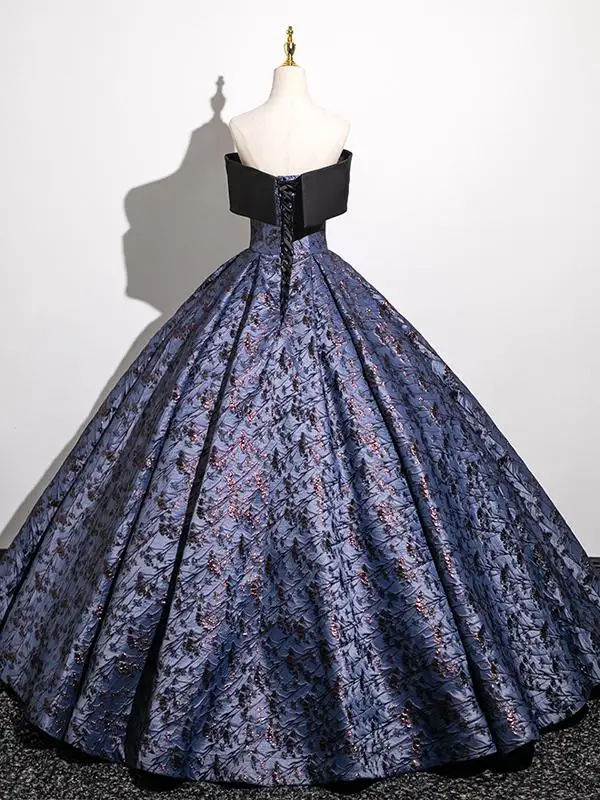 Élégant Violet Impression Robe De Bal 2025 Robe Boule Bustier Noeud Sans Manches Dos Nu Longue Promo Robe De Ceremonie