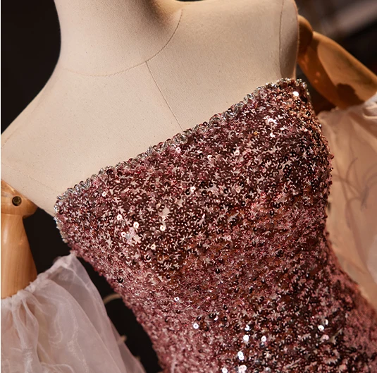 Scintillantes Sexy Champagne Paillettes Fendue devant Robe De Soirée 2024 Trompette / Sirène Bustier Sans Manches Dos Nu Longue Soirée Robe De Ceremonie