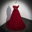 Chic / Beautiful Burgundy Prom Dresses 2023 A-Line / Princess Bow Off-The-Shoulder Short Sleeve Backless Floor-Length / Long Prom Formal Dresses