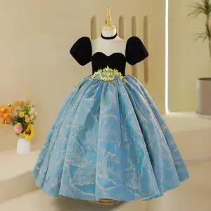 Élégant Noire Anniversaire Robe Ceremonie Fille 2022 Robe Boule Encolure Dégagée Gonflée Manches Courtes Longue Robe Ceremonie Fille