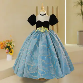 Elegant Black Birthday Flower Girl Dresses 2022 Ball Gown Scoop Neck Puffy Short Sleeve Floor Length Long Flower Girl Dresses