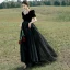 Elegant Black Prom Dresses 2022 A-Line / Princess Square Neckline Short Sleeve Backless Floor-Length / Long Formal Dresses