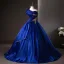 Vintage / Retro Royal Blue Beading Sequins Embroidered Prom Dresses 2025 Ball Gown One-Shoulder Short Sleeve Backless Floor-Length / Long Formal Dresses