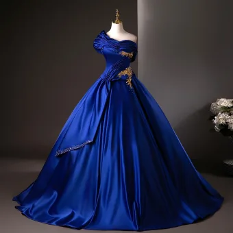 Vintage Koninklijk Blauw Kralen Pailletten Geborduurde Galajurken 2025 Baljurk Een Schouder Korte Mouwen Ruglooze Lange Gelegenheid Jurken