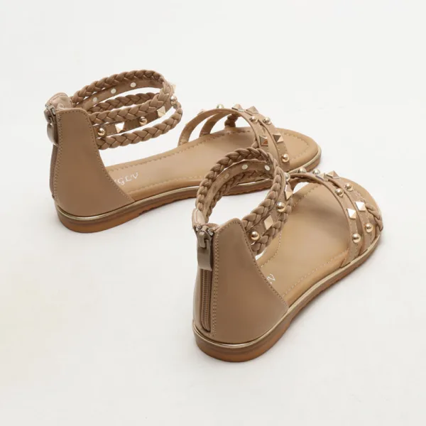 Fashion Roman Black Street Wear Casual Flat Womens Sandals 2022 Rivet Open / Peep Toe Sandals
