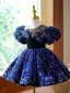 Sparkly Royal Blue Sequins Short Birthday Flower Girl Dresses 2023 Ball Gown Scoop Neck Puffy Short Sleeve Flower Girl Dresses