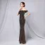 Charming Black Gold Sequins Evening Dresses 2022 Trumpet / Mermaid Off-The-Shoulder Short Sleeve Backless Floor-Length / Long Evening Party Formal Dresses