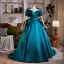 Vintage / Retro Ink Blue Satin Prom Dresses 2025 Ball Gown Off-The-Shoulder Short Sleeve Backless Sweep Train Formal Dresses