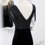 Sexy Noire Paillettes Robe De Soirée 2022 Trompette / Sirène V-Cou Sans Manches Perlage Gland Dos Nu Fendue devant Longue Robe De Ceremonie