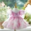 Chic / Beautiful Blushing Pink Appliques Beading Short Birthday Flower Girl Dresses 2024 Ball Gown Scoop Neck Puffy Short Sleeve Backless Tulle