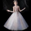 Charmant Bleu Ciel Perlage Étoile Paillettes Anniversaire Robe Ceremonie Fille 2022 Robe Boule Encolure Dégagée Sans Manches Dos Nu Longue Robe Ceremonie Fille