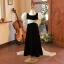 Elegant Black Birthday Flower Girl Dresses 2024 A-Line / Princess Square Neckline Puffy Short Sleeve Backless Bow Floor-Length / Long