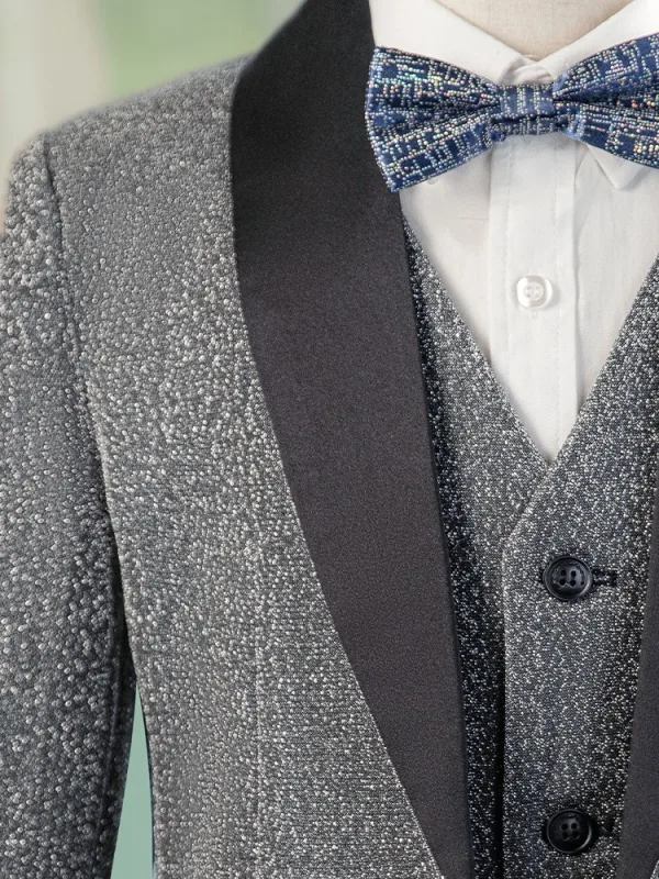 Grey 6-piece Long Sleeve Wedding Boys Wedding Suits 2024 Body Jewellery Coat Pants Shirt Tie Vest