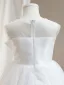 Chic / Beautiful White Short Beading Appliques Sequins Birthday Flower Girl Dresses 2024 Ball Gown Scoop Neck Sleeveless Tulle