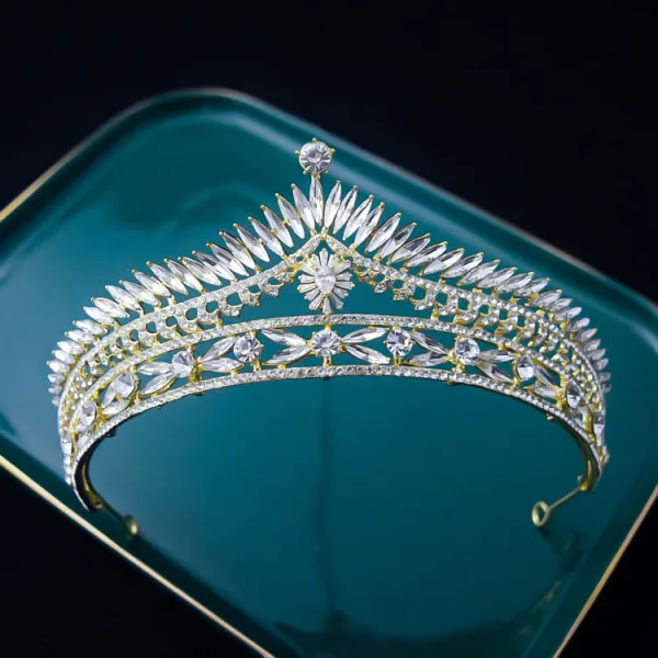 Skromna Białe Rhinestone Cyrkon Ślub Ozdoby Do Włosów Ślubne 2022 Tiara