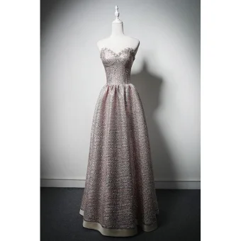Bling Bling Champagne Beading Rhinestone Glitter Prom Dresses 2024 A Line Princess Strapless Sleeveless Backless Floor Length Long Prom Formal Dresses