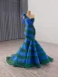 Haut de Gamme Deux tons Océan Bleu En Dentelle Fleur Appliques Robe De Bal 2025 Trompette / Sirène Une épaule Sans Manches Dos Nu Train De Balayage Tulle Robe De Ceremonie