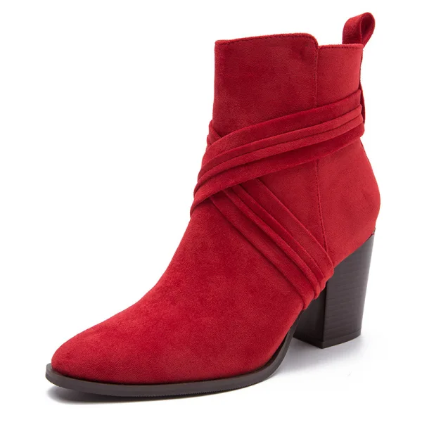 Fine Brun Vinter Gateklær Suede Boots Dame 2023 8 cm Tykk Hæler Spisse Boots