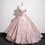 Chic / Beautiful Blushing Pink Appliques Prom Dresses 2025 Ball Gown Off-The-Shoulder Sleeveless Backless Floor-Length / Long Prom Formal Dresses