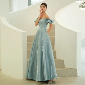 Simple Bleu Ciel Robe De Bal 2022 Princesse De L Épaule Gonflée Manches Courtes Dos Nu Longue Promo Robe De Ceremonie