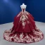 High-end Vintage / Retro Burgundy Sequins Lace Flower Prom Dresses 2022 Ball Gown Cascading Ruffles Spaghetti Straps Sleeveless Backless Chapel Train Prom