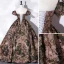 Vintage / Retro Brown Printing Prom Dresses 2022 Ball Gown Strapless Short Sleeve Backless Floor-Length / Long Prom Formal Dresses